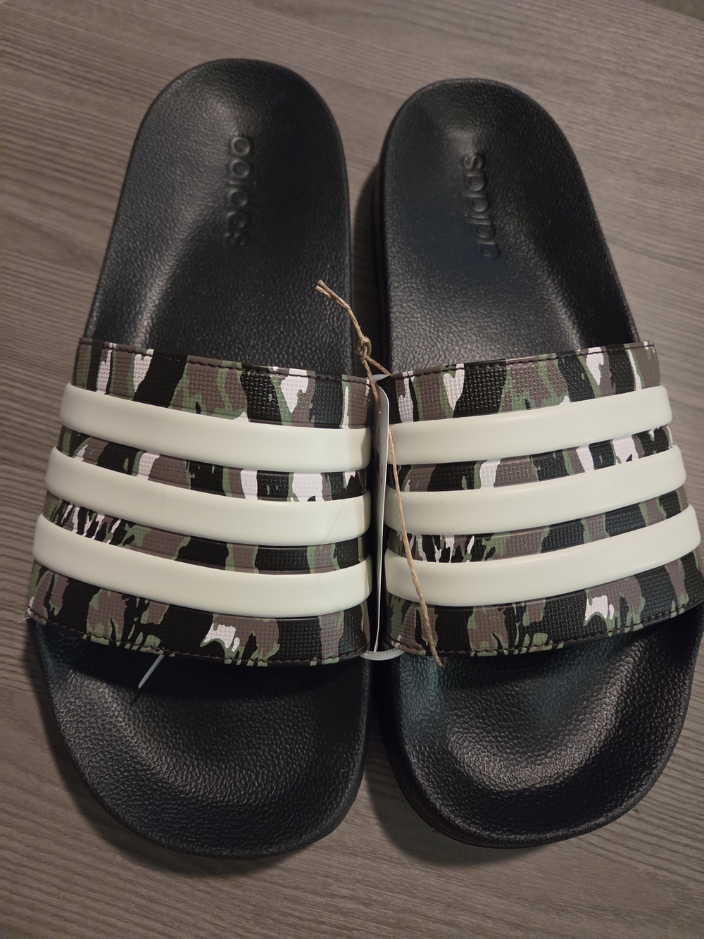 Adidas Adilette Shower  Camo Slide Sandals with White Stripes